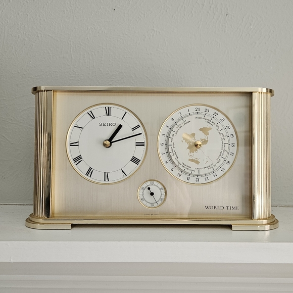Vintage Rare Brass/Quartz Seiko World Time Mantel Clock